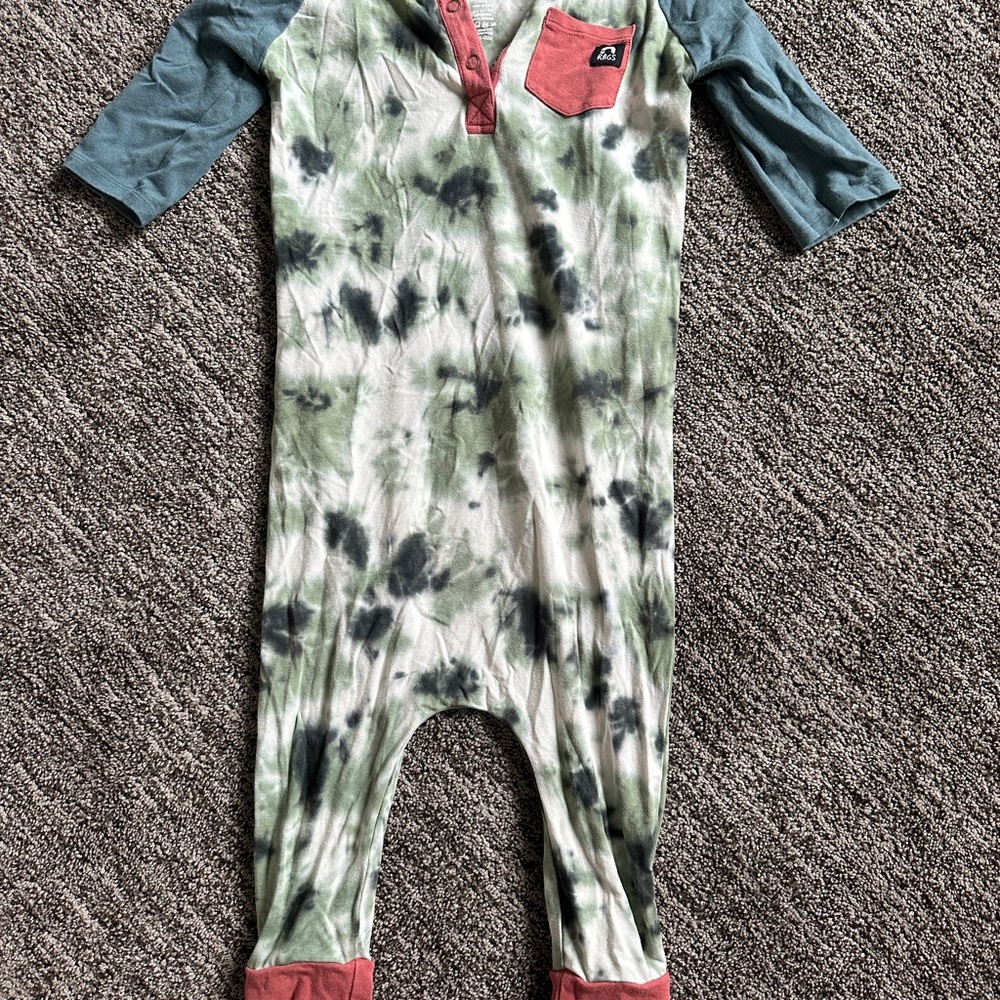 Rags Kids Tie-Dye Romper - Green and Red